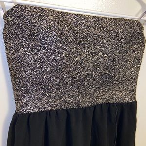 Black/gold High low strapless dress